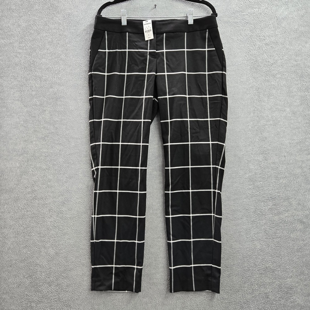 Express‎ Women Pants 8 Black Check Columnist Pull On 27" Inseam NWT